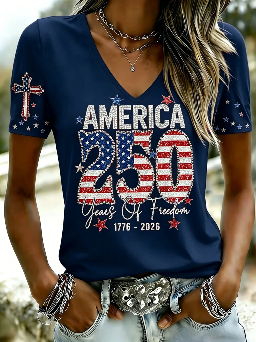 Women's Casual USA 250th Celebration Print Short Sleeve T-shirt