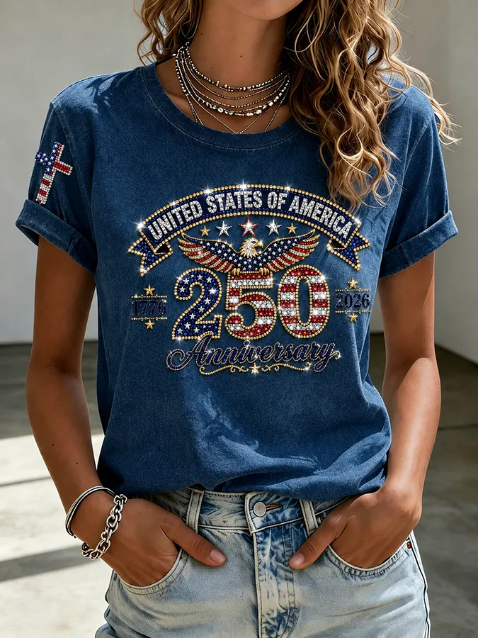 Women'S  Anniversary Flag Printed Casual T-Shirt