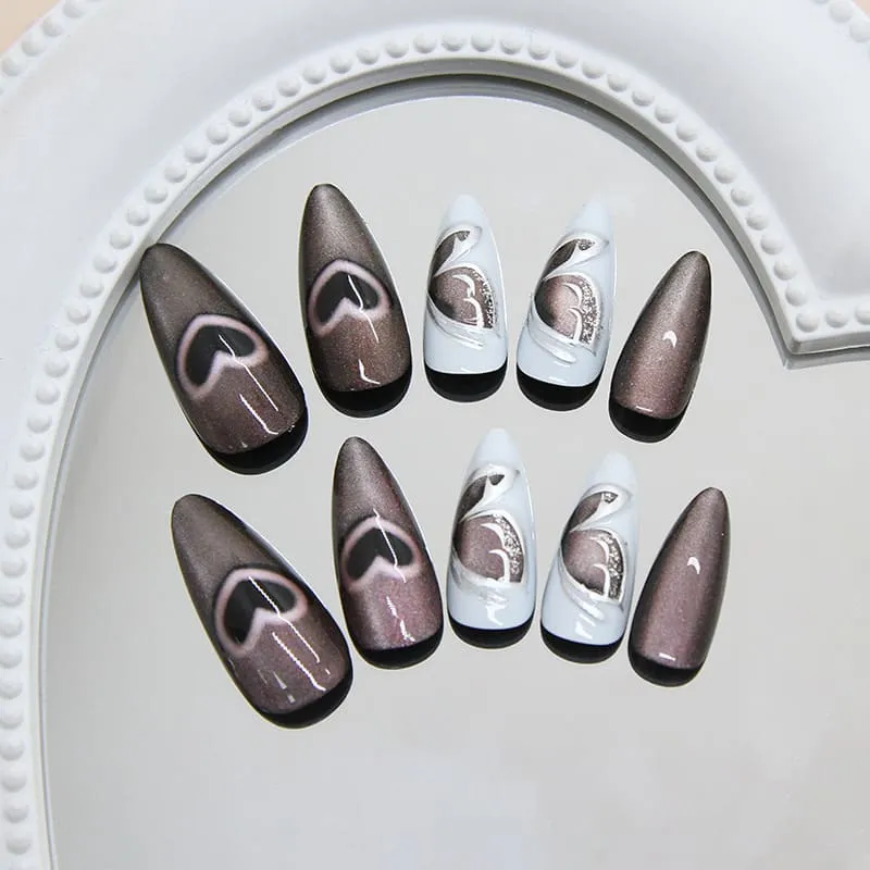 Nailhour 24Pcs Butterfly Gothic 3D Cat Eye Purple Medium Almond Press On Nails