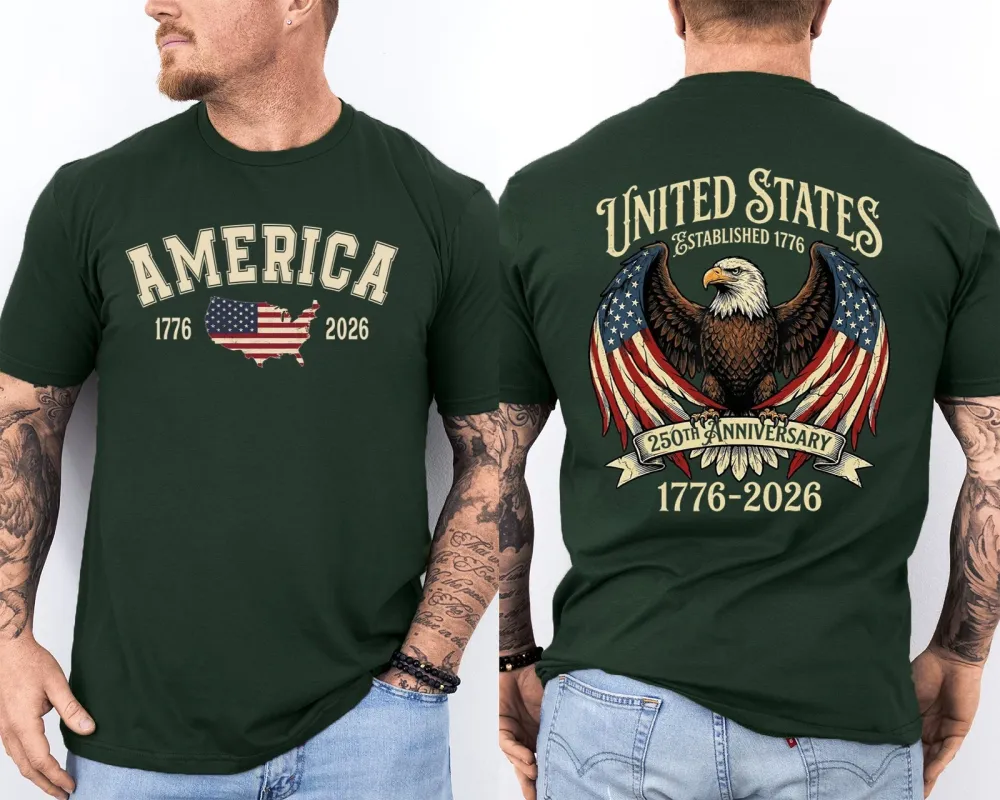 Men'S Casual American 1776-2026 Anniversary Printed Short Sleeved T-Shirt