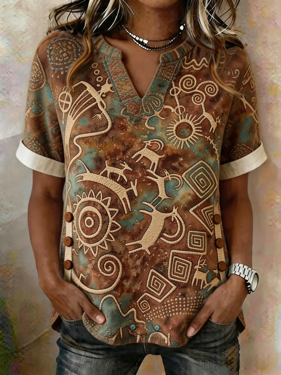 Women's Retro Dotted Art Short-Sleeve Shirt