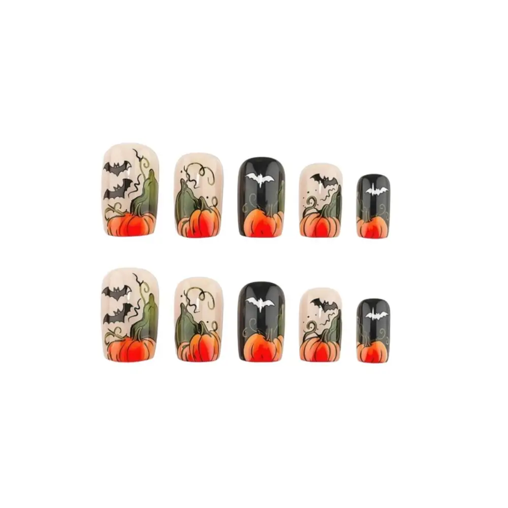 Nailhour 24Pcs Pumpkin Multicolor Short Square Press On Nails