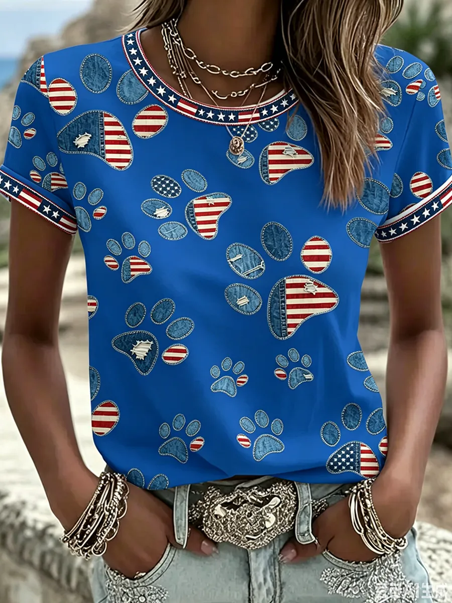 Women's Casual USA 250th Celebration Print Short Sleeve T-shirt