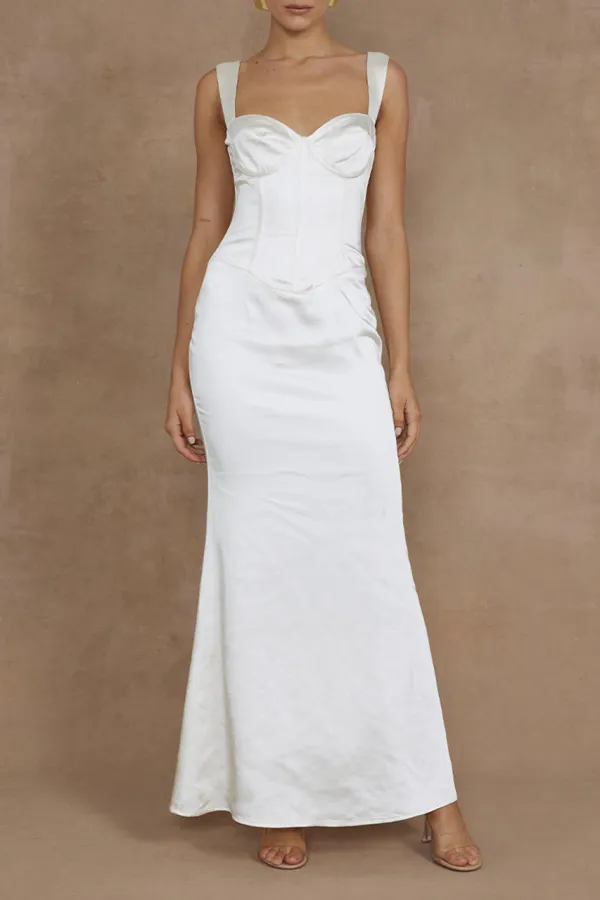 Sweetheart Neck Satin Finish Maxi Dress