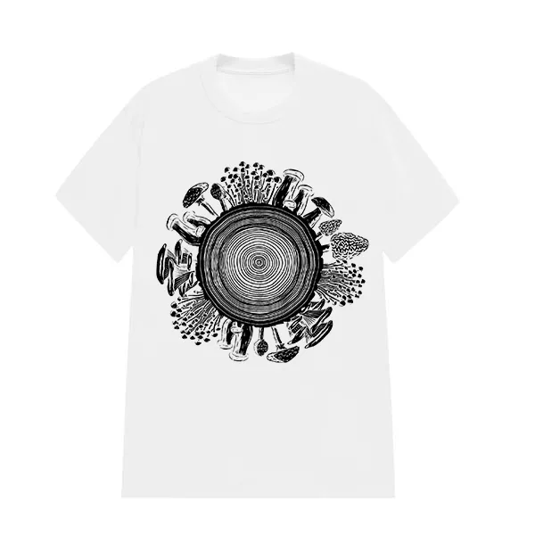 Wood Grain Mushrooms Pattern Printed T-Shirt