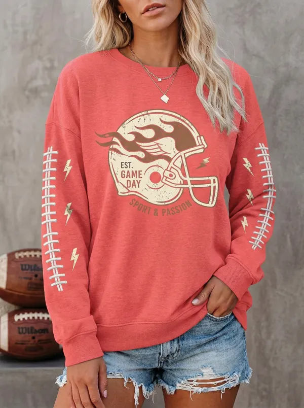 Game Day Flaming Helmet Football Graphic Sweatshirt
