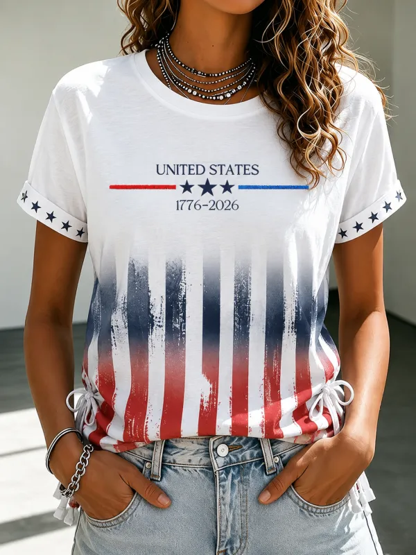 1776 Independence Day Women'S Flag Printed Casual T-Shirt