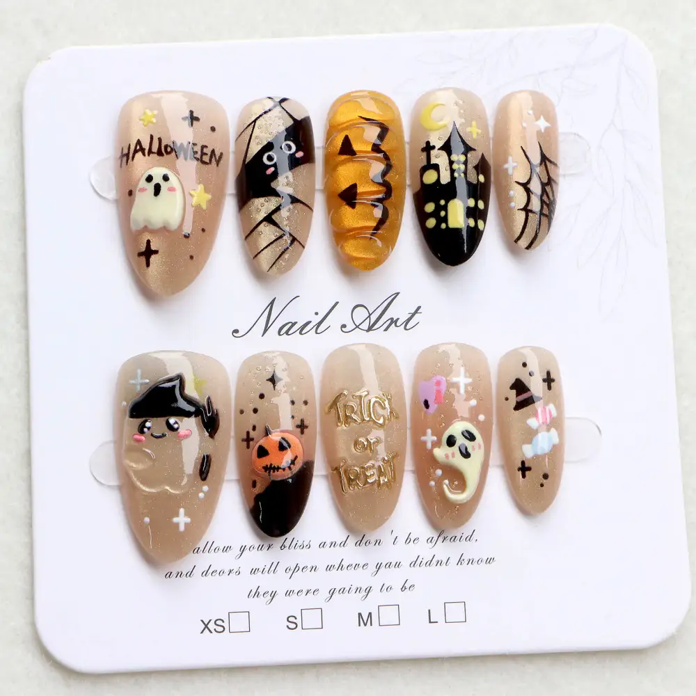 Nailhour 30Pcs Autumn 3D Halloween Medium Almond Press On Nails