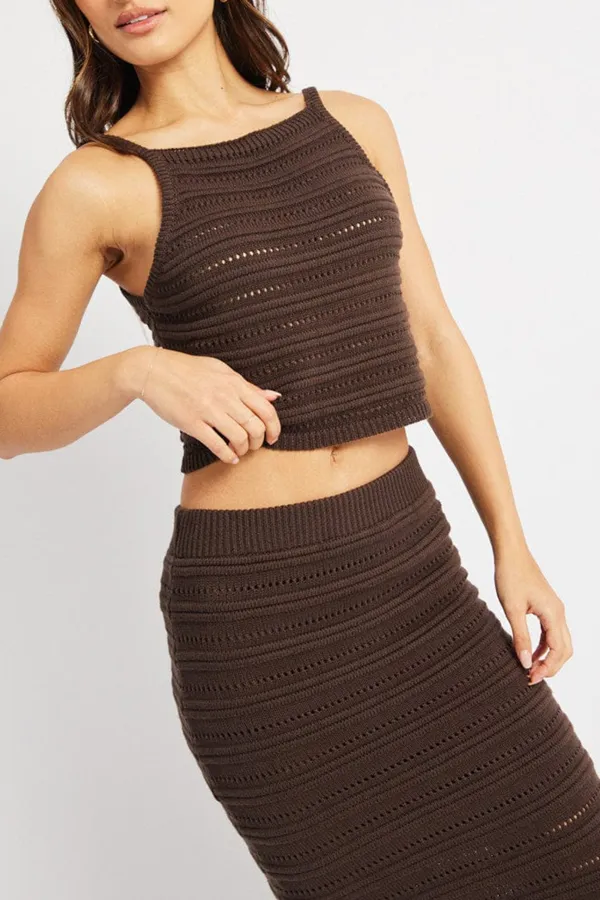 Brown Crochet Knit Tank Top