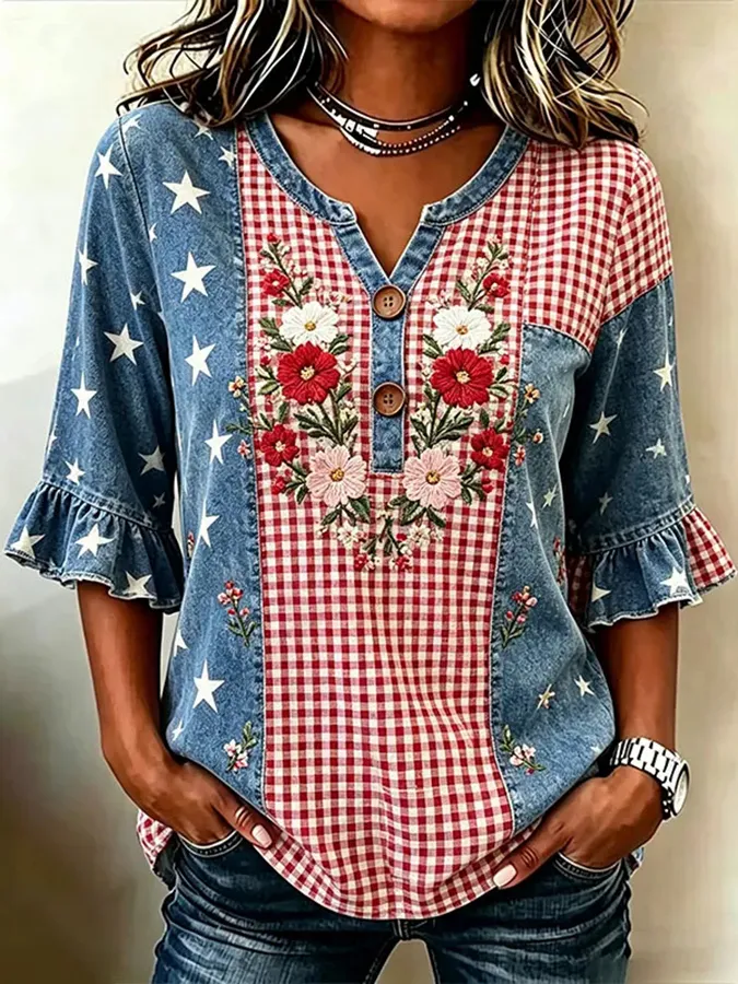 Women's Casual Patriotic 250th Anniversary Cotton Linen Shirt