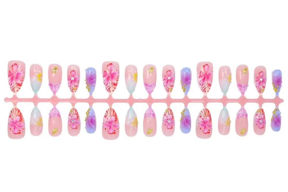 Nailhour 30Pcs 3D Resin Floral Medium Almond Press On Nails