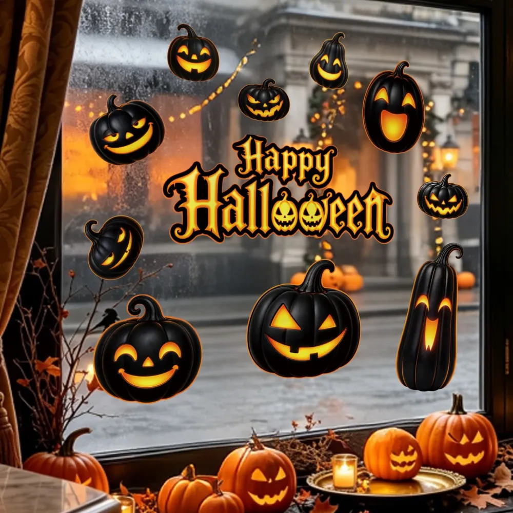 2Pcs Halloween Spooky Pumpkin Static Window Stickers Party Supplies