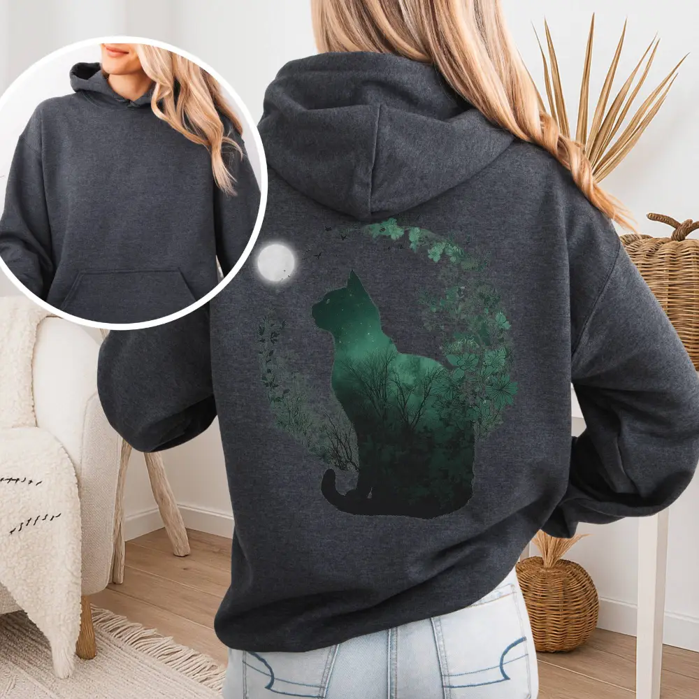 Midnight Cat In The Forest Hoodie