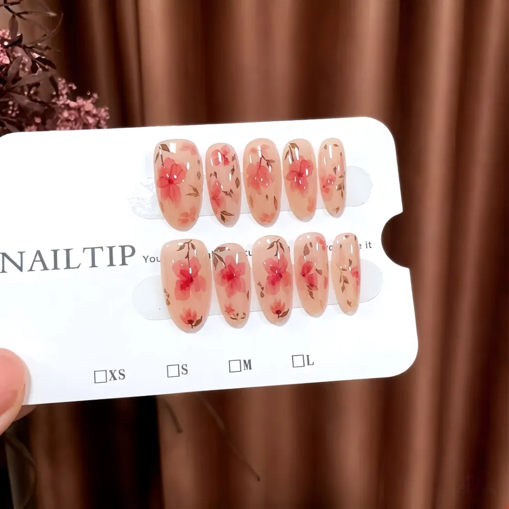 Nailhour 30Pcs Cherry Blossom Retro Medium Almond Press On Nails
