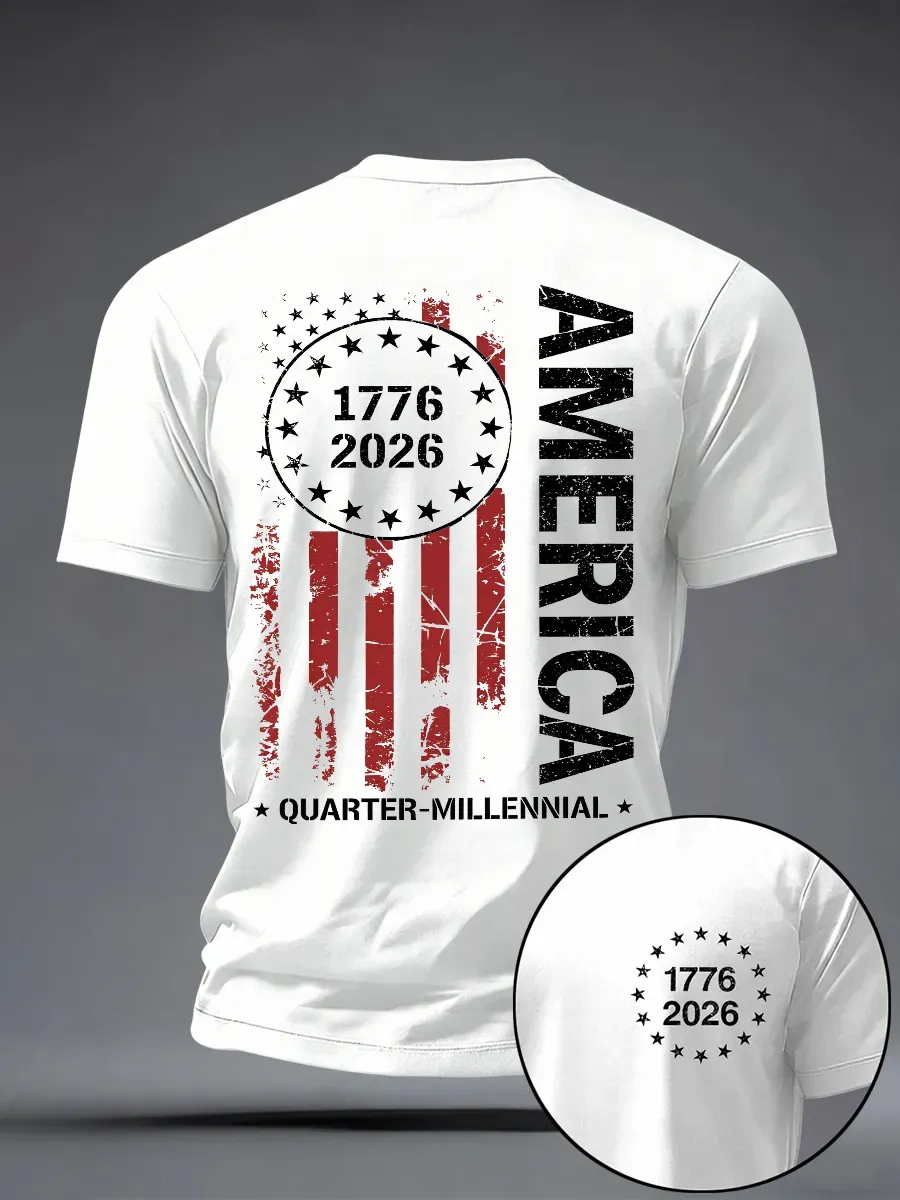 Men'S Casual American 1776-2026 Anniversary Celebration Commemorative Printed Short Sleeved T-Shirt