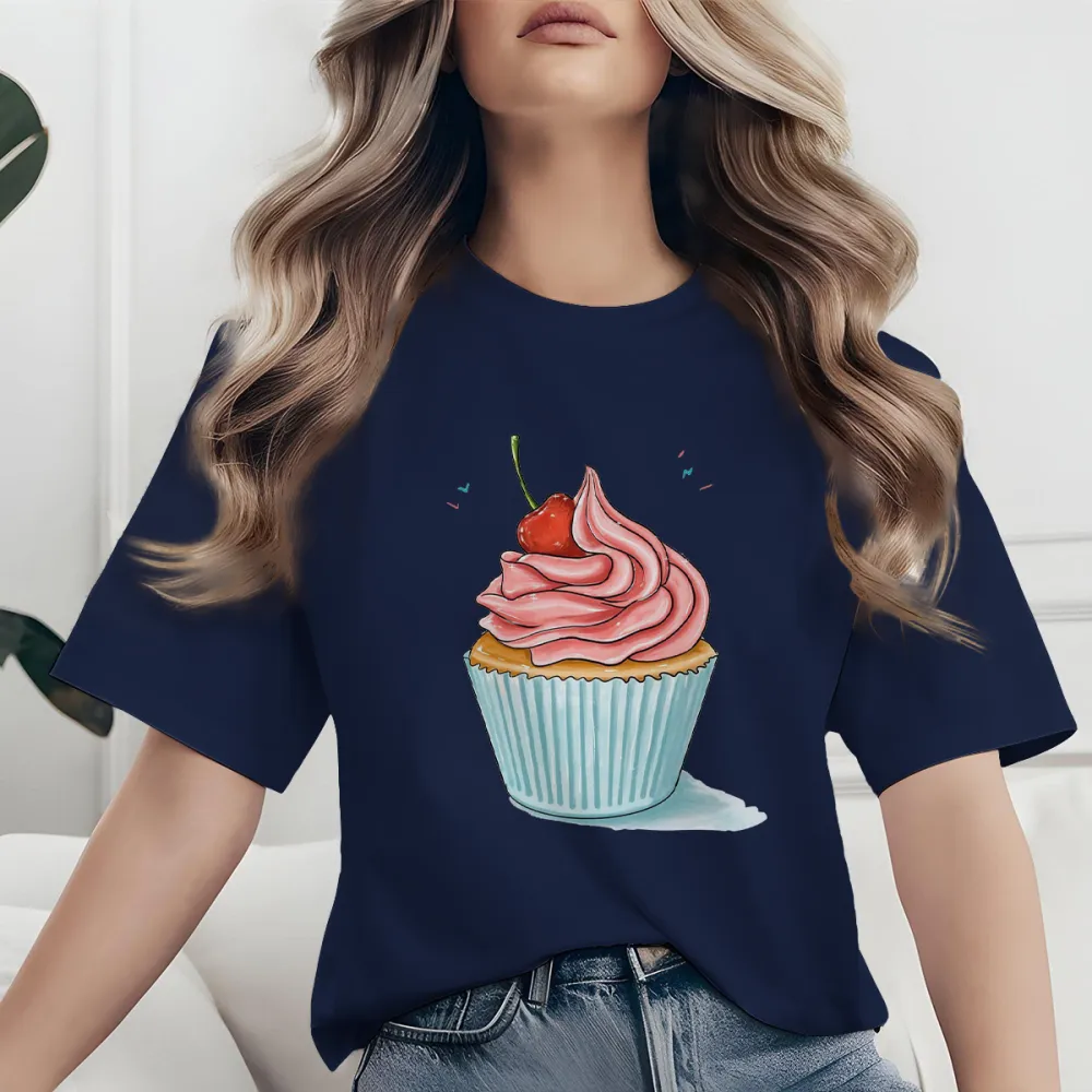 Hand Drawn Cupcake Graphic Casual T-Shirt