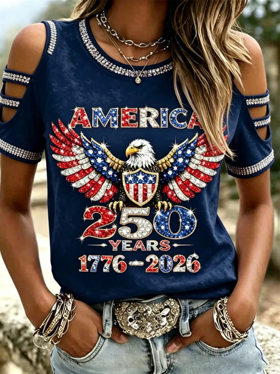 American 250th Anniversary Rhinestone Design Women's T-Shirt