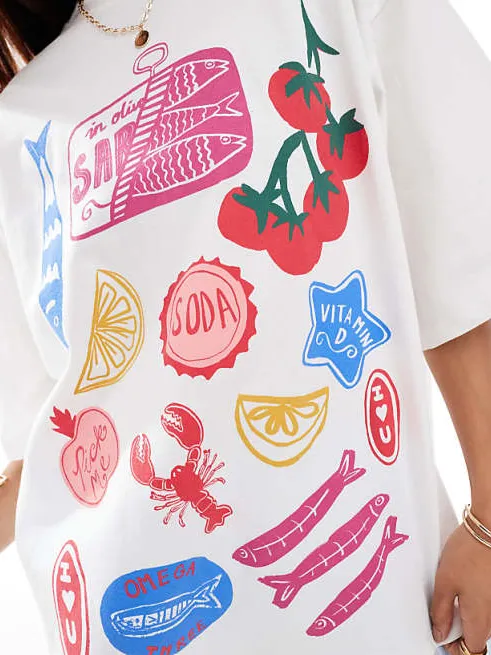 Women's Food Printed White T-shirt