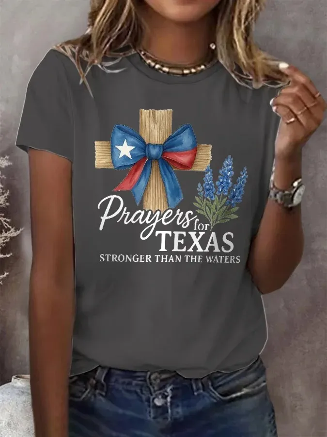 Retro Texas Strong Prayers For Texas Stronger Than The Waters Print T-Shirt
