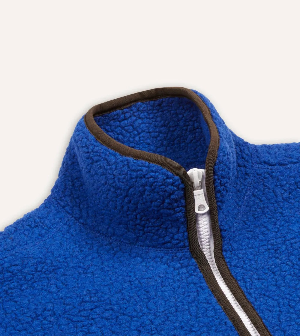 Casual Style Blue Boucle Wool Zip Fleece Jackets