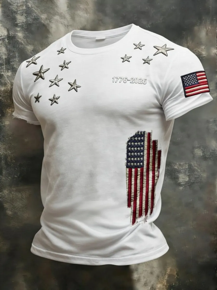 Retro American 1776-2026 Commemorative Print Men's T-Shirt