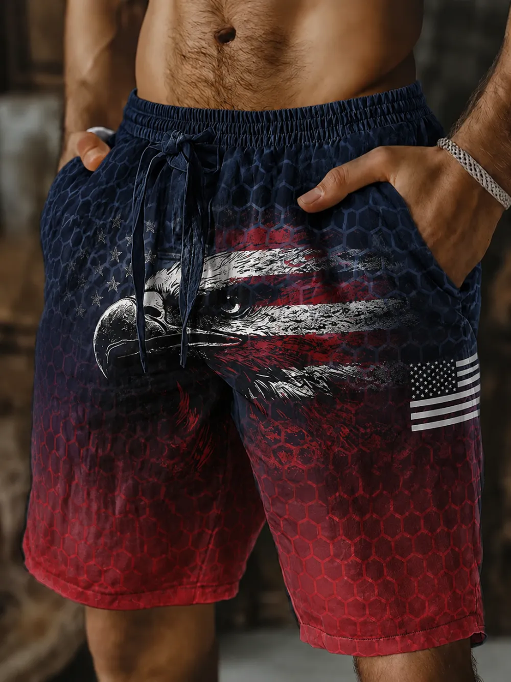 Men'S Retro Casual Loose American 250Th Anniversary Independence Day Printed Shorts