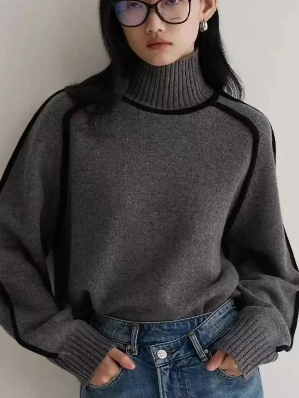 Oversized Turtleneck Knit Sweater