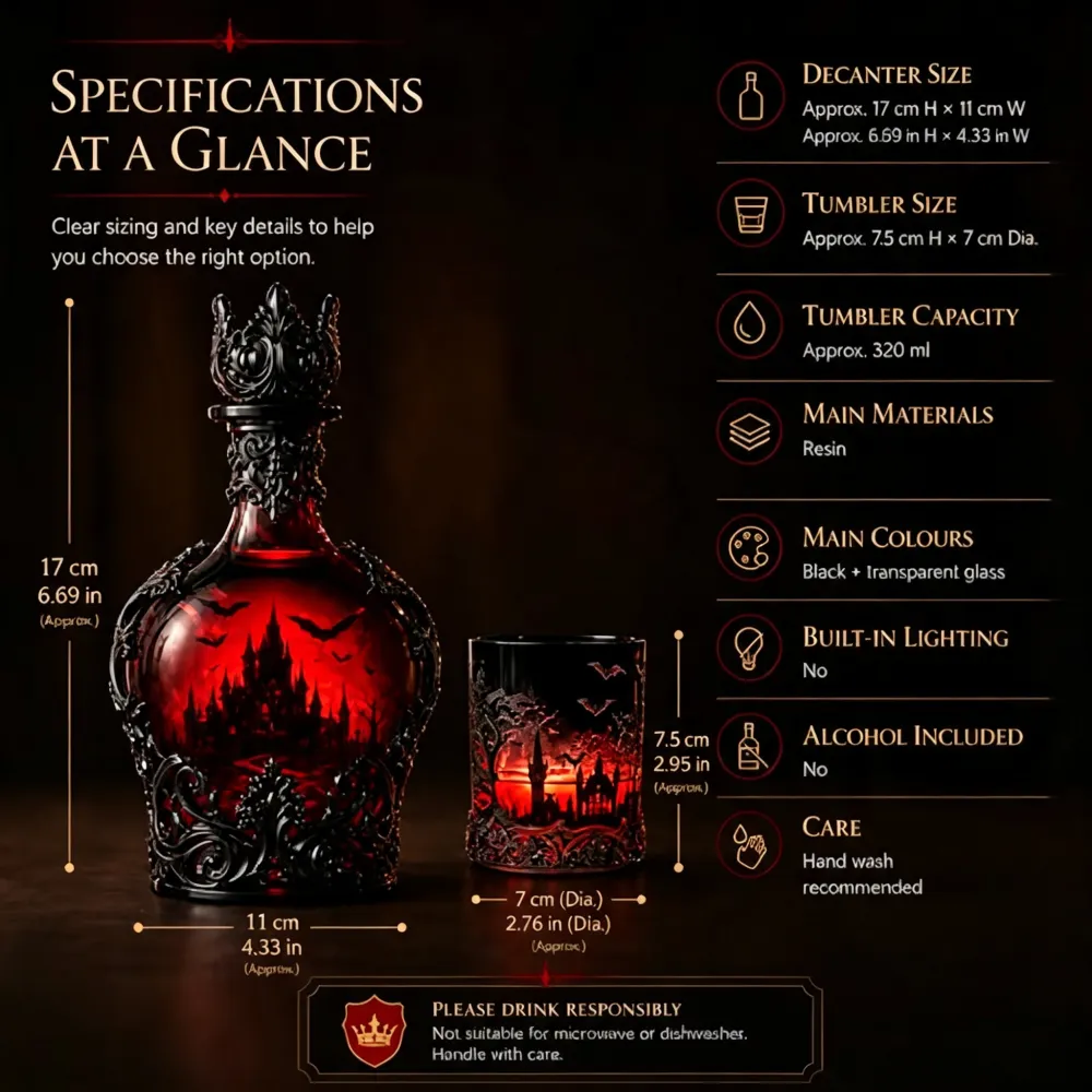 Halloween Dark Red Batwing Castle Decanter