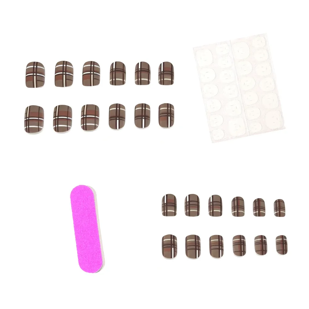 Nailhour 24Pcs Autumn French Short Square Press On Nails