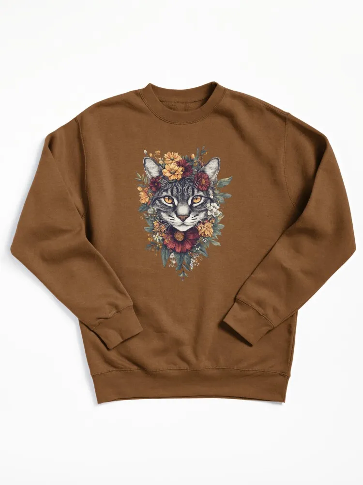 Floral Bengal Cat Pullover Sweatshirt