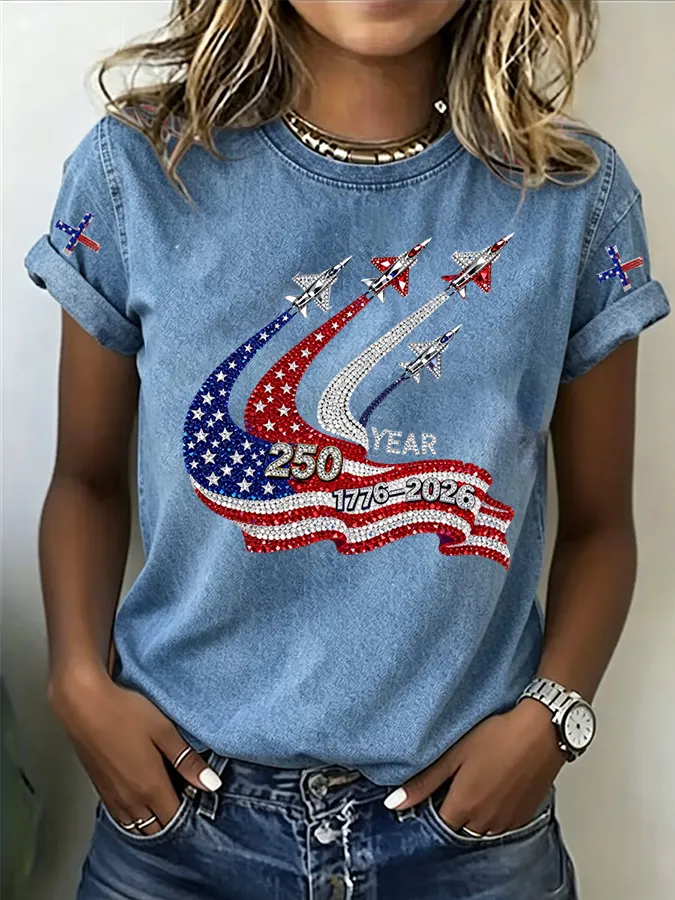 Women'S  Flag Printed Casual T-Shirt
