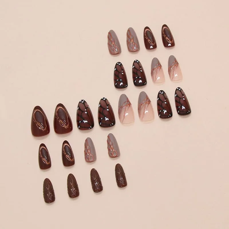 Nailhour 24Pcs Gilded 3D Medium Almond Glitter Multicolor Press On Nails