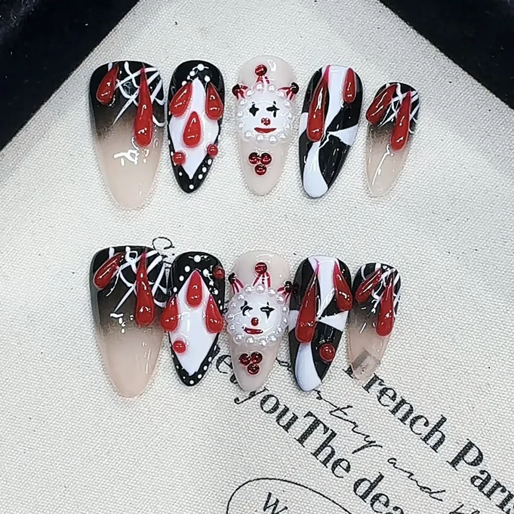 Nailhour 10Pcs Almond Handmade 3D Clown Press On Nails