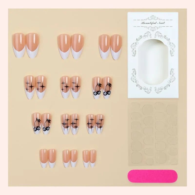 Nailhour 24Pcs Gothic French Medium Almond Press On Nails