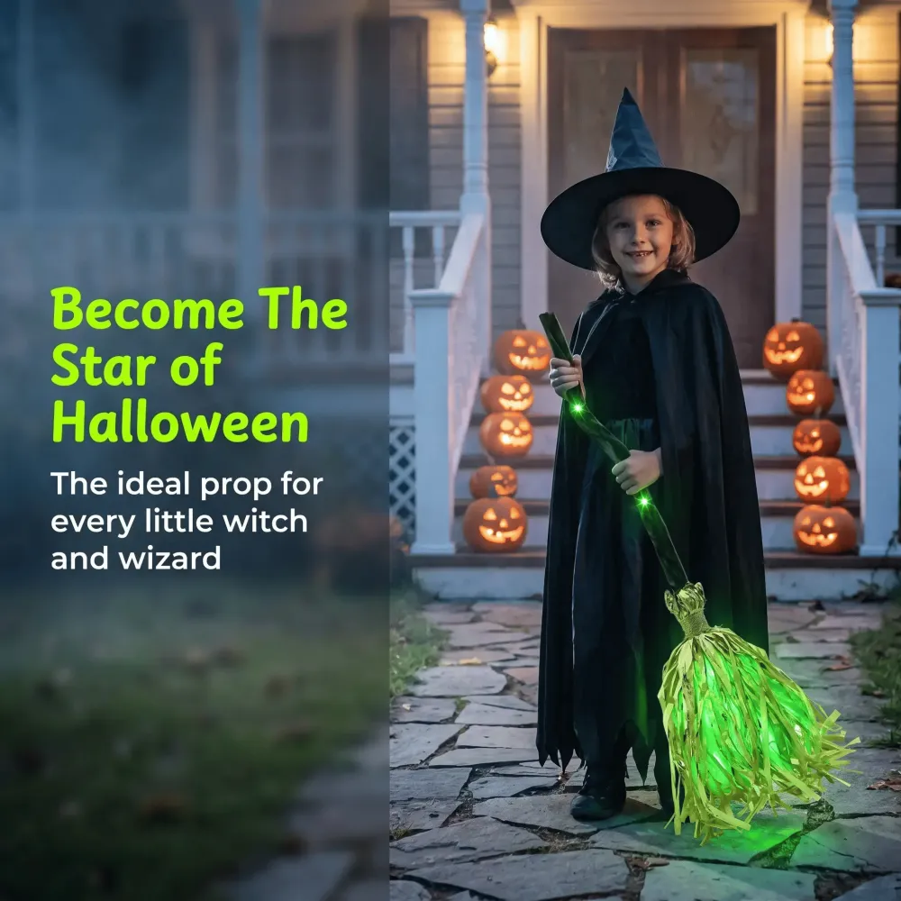 Motion Activated Witch Broom LED Glowing Musical Decor Halloween Interactive Prop