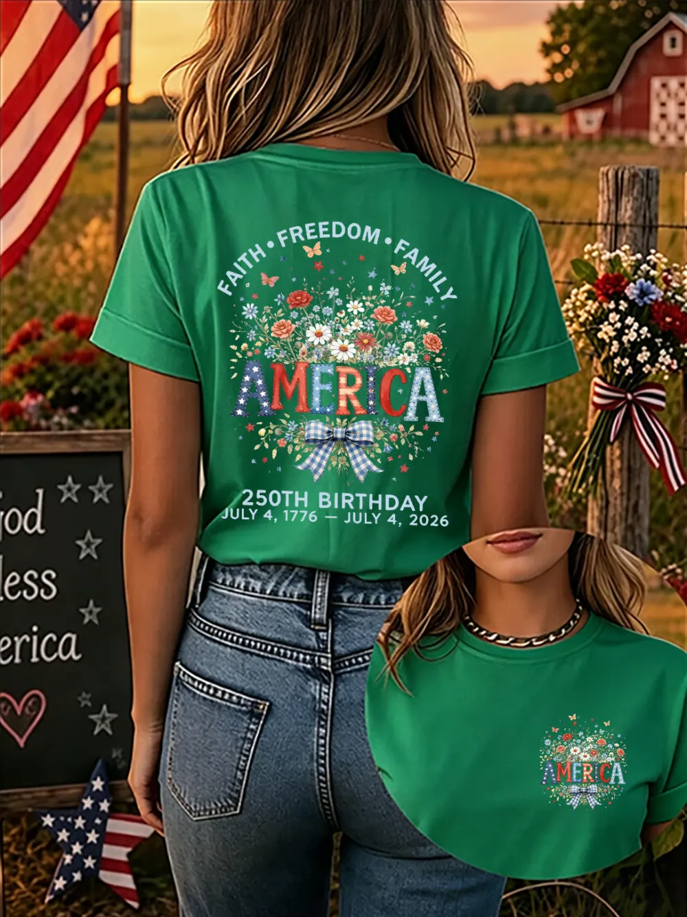 Since 1776, Faith, Liberty, And Family – Women'S 250th Anniversary Of American Faith Print Short-Sleeve T-Shirt