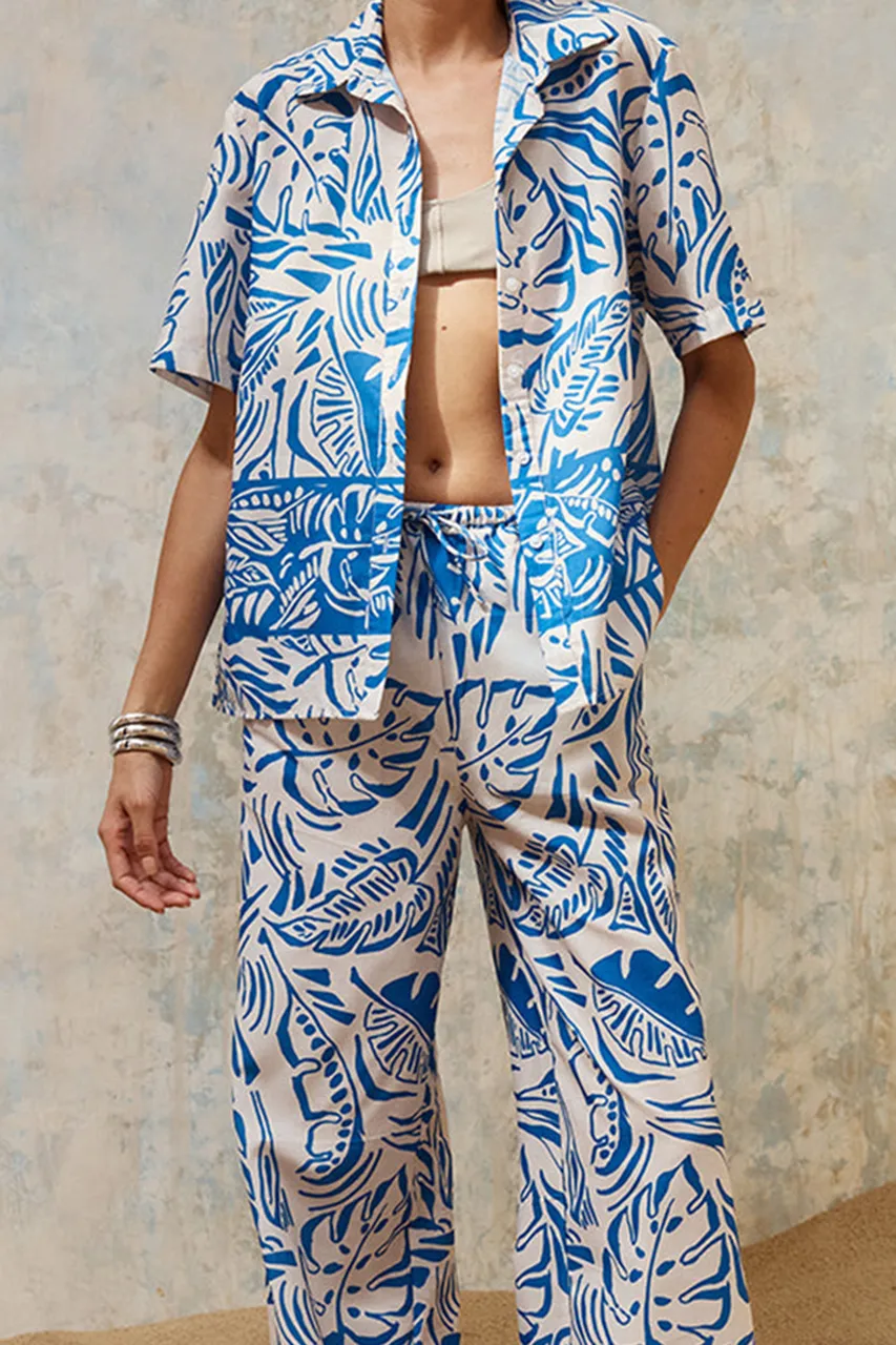 Blue Toned Patterned Relaxed Pants