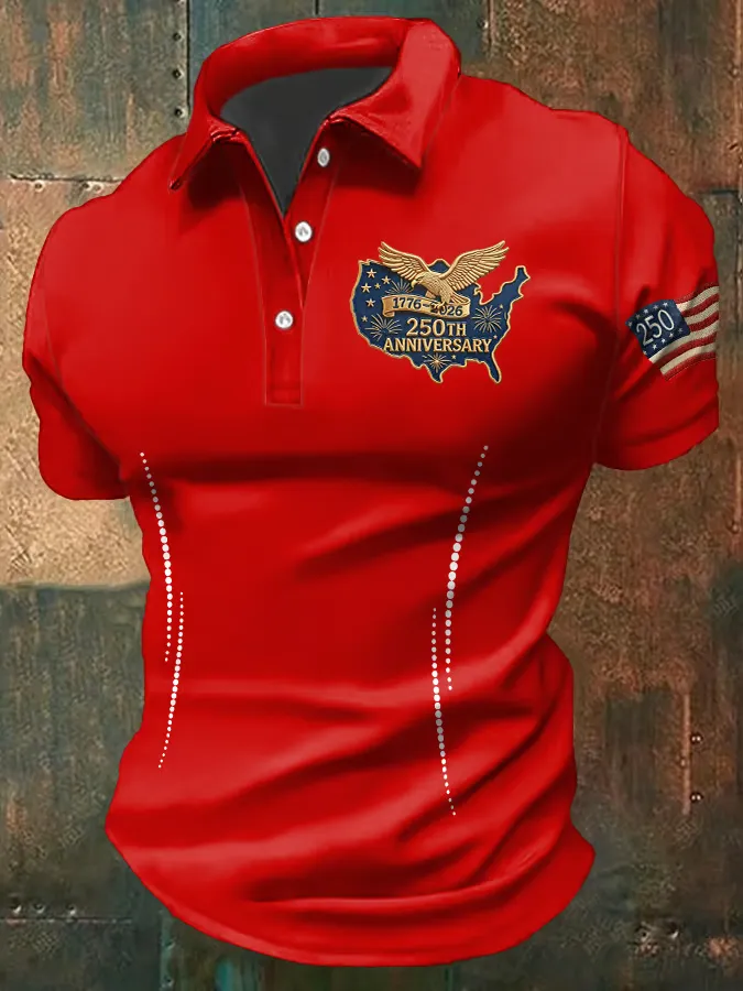 Men'S Casual Polo Shirt With American 250th Anniversary Print