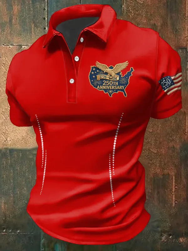 Men'S Casual Polo Shirt With American 250th Anniversary Print