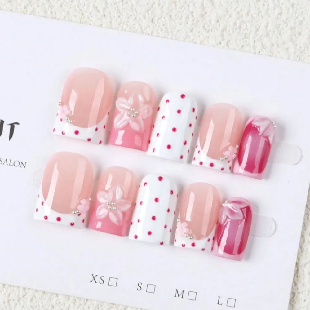 Nailhour 24Pcs French Gradient Medium Square  Press On Nails