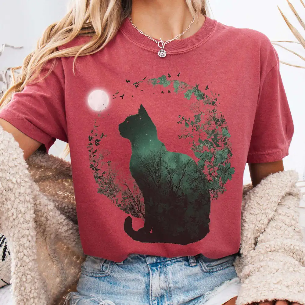Midnight Cat In The Forest T-shirt