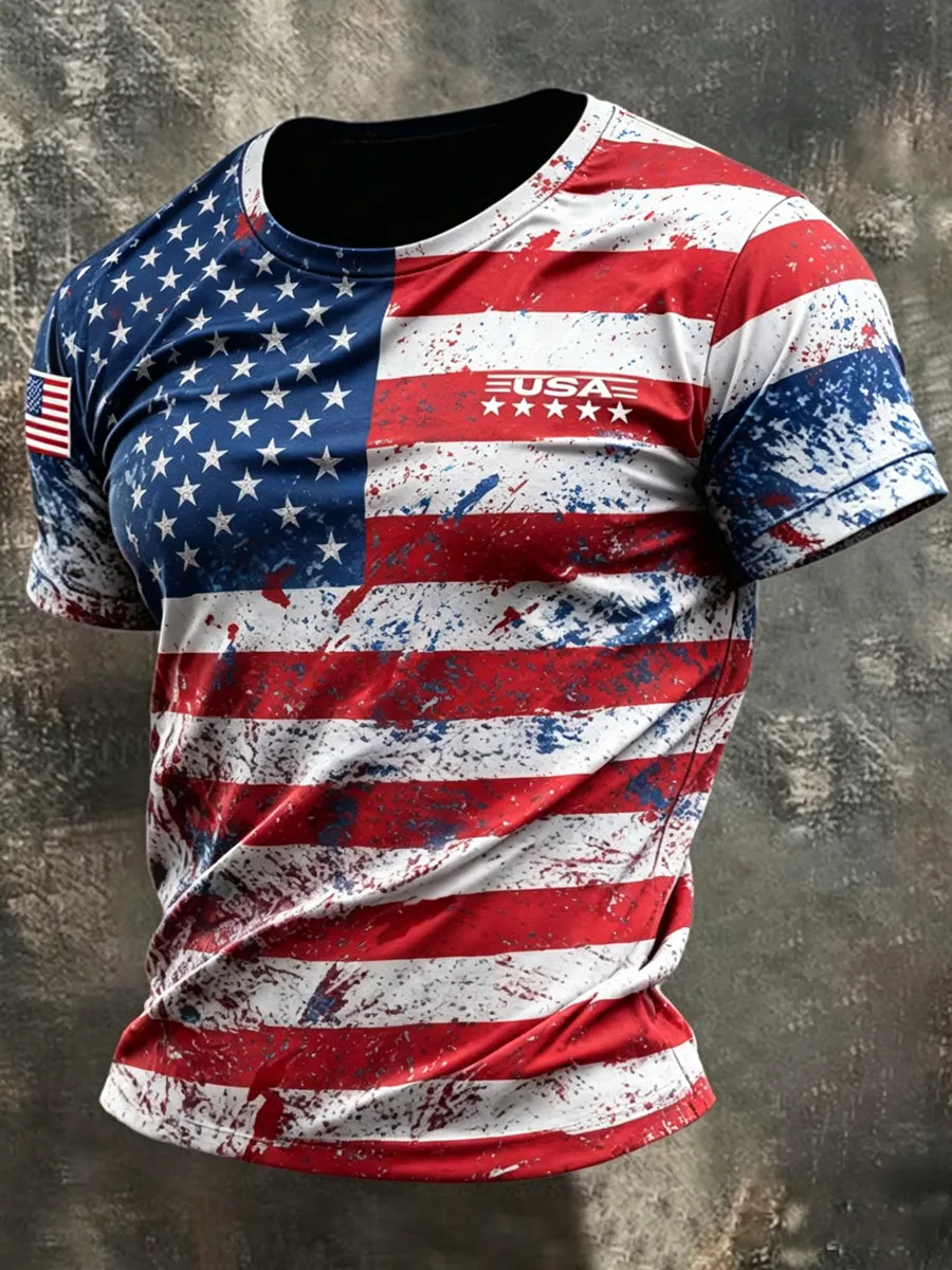 Men's Retro Patriot Camouflage Patch T-shirt