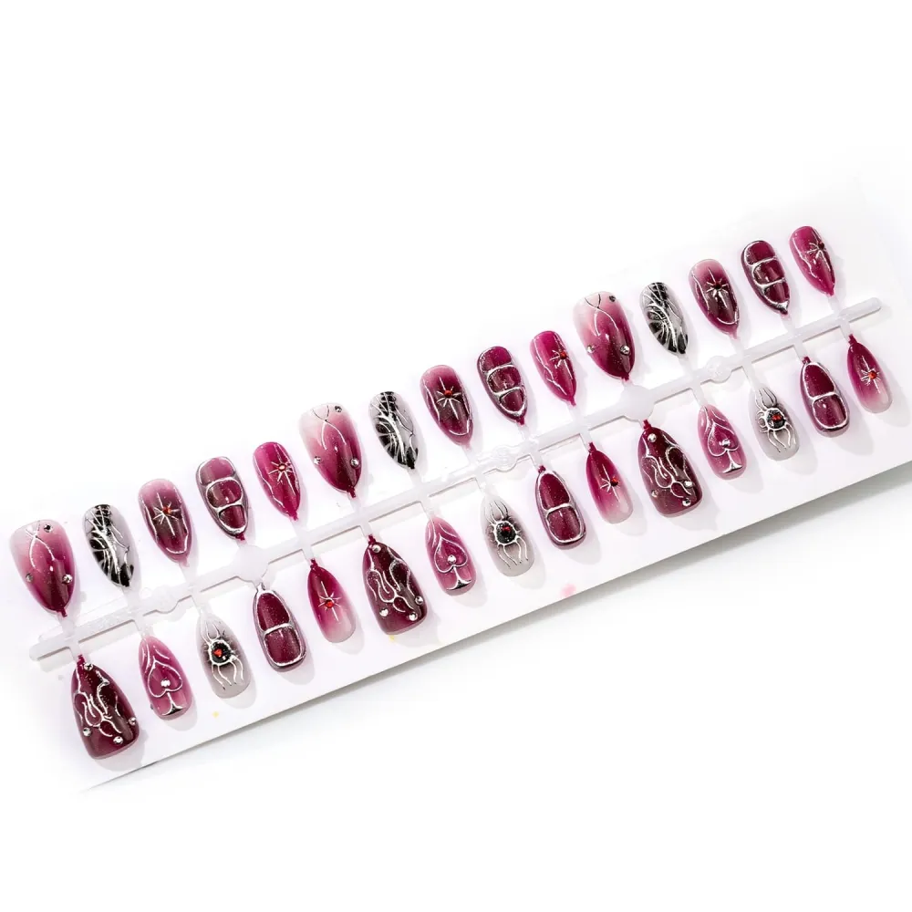 Nailhour 30Pcs Purple Gothic 3D Short Almond Press On Nails