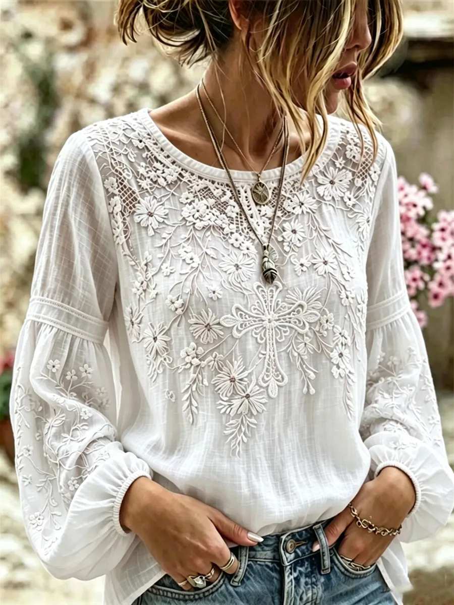 Women'S Floral Faith Printed Casual Cotton And Linen Top