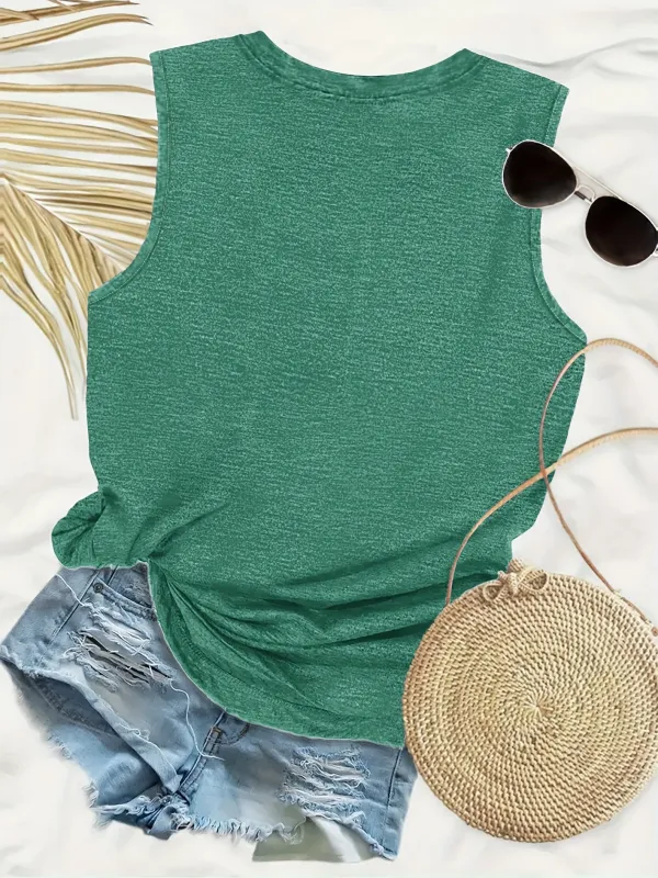 Crew Neck Tank Top With Coconut Tree Print Tank Top