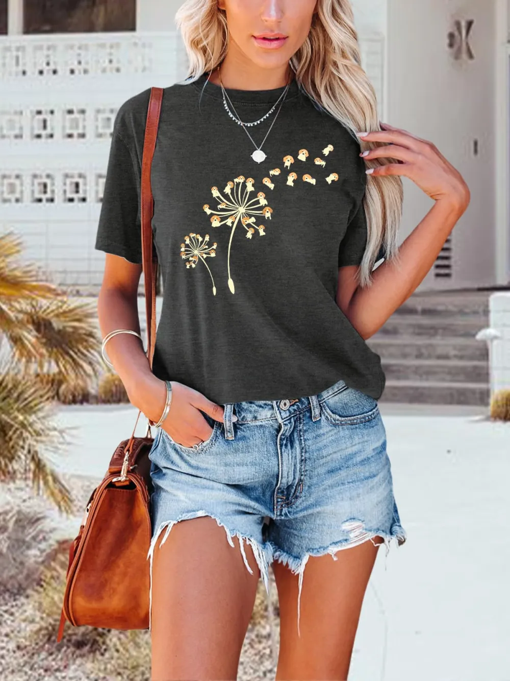 Puppy Flower Print T-shirt