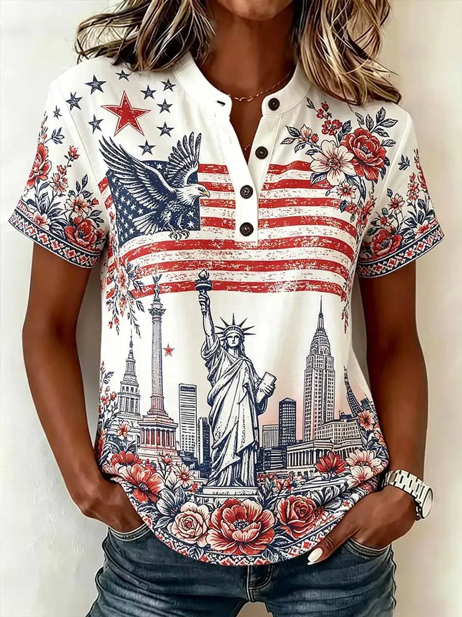 Women's Casual USA 250th Celebration Print Short Sleeve T-shirt