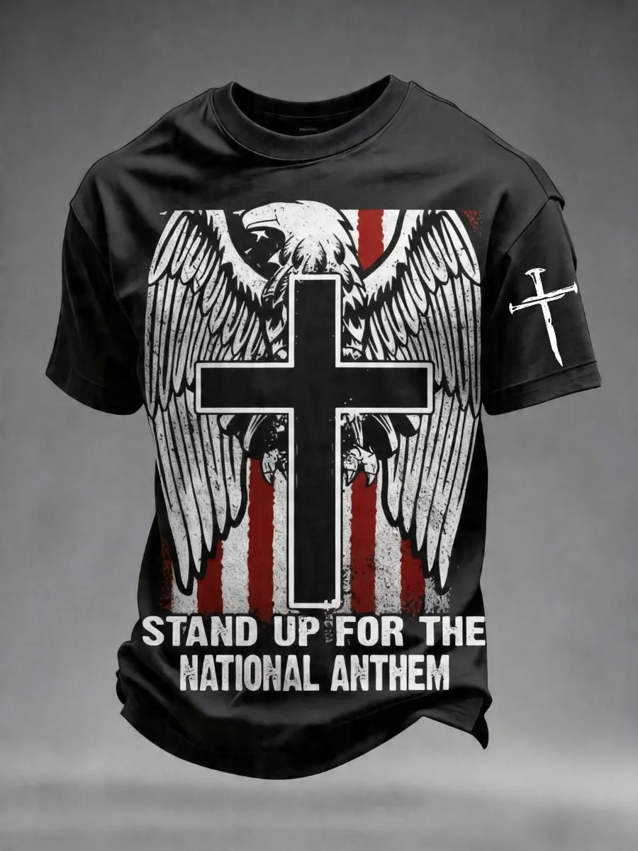 Men's America's 250th Anniversary Stand For The Flag Kneel For The Cross Faith Christian Cross Print T-Shirt