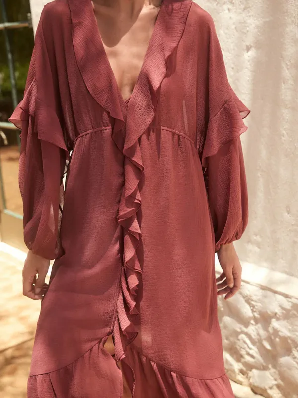 Pink Light And Elegant Dress With Lotus Leaf Hem