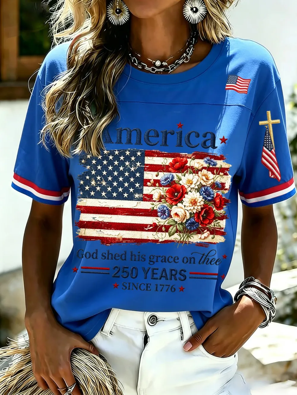 Women's 250th Anniversary Print V-Neck Top